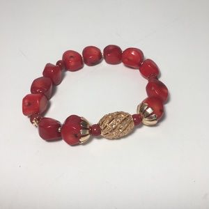 Coral Chunks Rose Gold Brad Bracelet Stretch